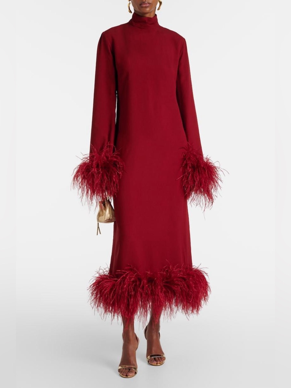 NWT JardinVue Solid Feather Long Sleeve Midi Dress, Size M